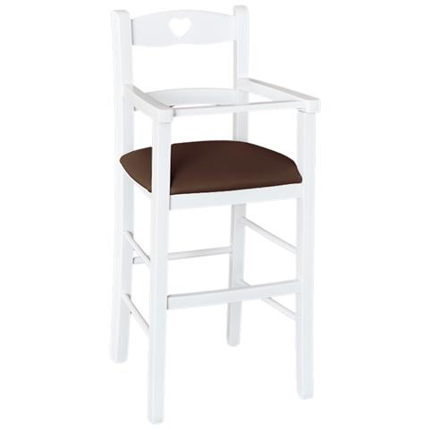 Seggiolone In Legno Bianco Con Seduta Ecopelle Marrone - Foto 1