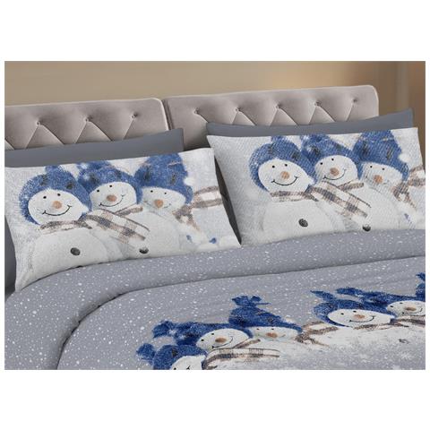 Copripiumino Sacco Piumone Pensieri Delicati Cotone Disegno Snowman Matrimoniale Blu - Foto 2