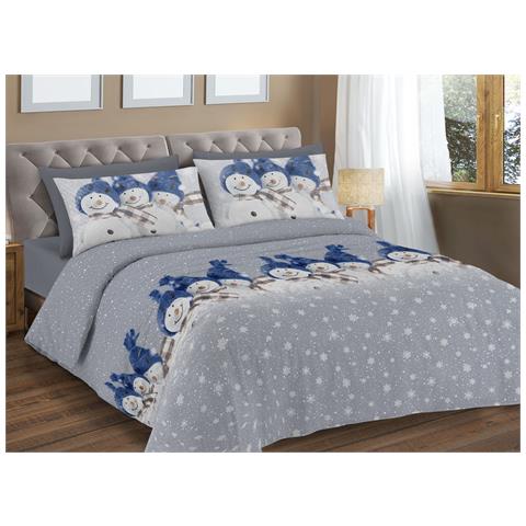 Copripiumino Sacco Piumone Pensieri Delicati Cotone Disegno Snowman Matrimoniale Blu - Foto 1