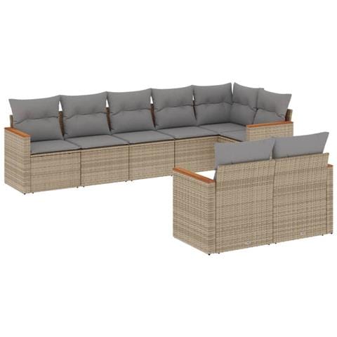 Set Divano Da Giardino 8 Pz Con Cuscini Beige In Polyrattan - Foto 2