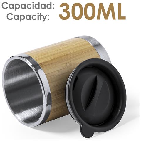 Lubon Bicchiere Termico Nature Da 300ml. Corpo In Bambù E Acciaio Inox A Doppia Parete Per Una Migliore Conservazione Della Temperatura Fredda/calda. Con Tappo Dosatore. - Foto 2