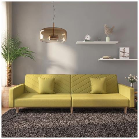 Lusso Casadino -  Divano Letto A 2 Posti Con 2 Cuscini Verde In Tessuto - Foto 8