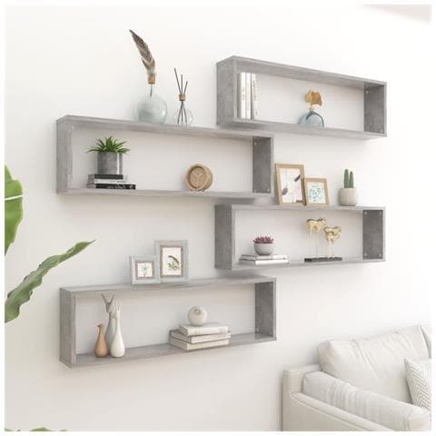 Mensole Parete Cubo 4pz Grigio Cemento 100x15x30 Cm Multistrato - Foto 8