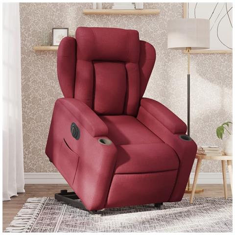 Lusso Casadino -  Poltrona Alzapersona Reclinabile Elettrica Rosso Vino Tessuto - Foto 8