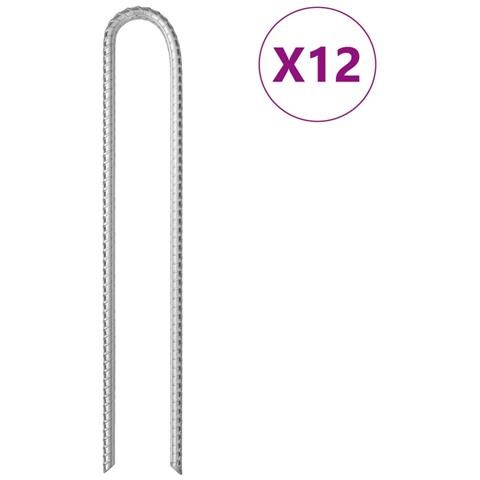 Picchetti Tenda 12 pz a Forma di U 37 cm Ø10 mm Acciaio Zincato - Foto 1