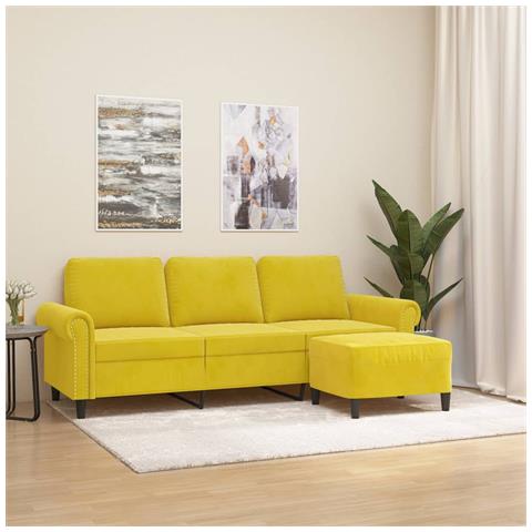 Divano a 3 Posti con Poggiapiedi Giallo 180cm in Velluto - Foto 2