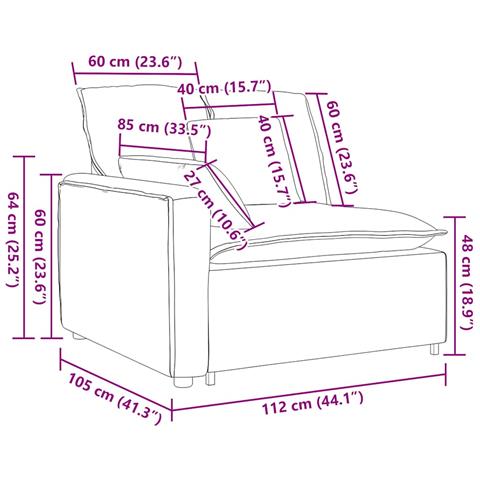 Modulo Terminale Bracciolo Divano Modulare con Cuscini 100 cm - Foto 9