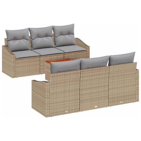 Set di Divani da Giardino 7 Pezzi con Cuscini Beige Polyrattan Acacia - Foto 1
