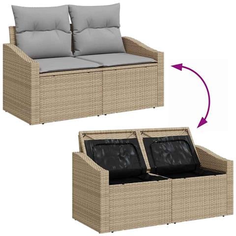 Set di Divani da Giardino 7 Pezzi con Cuscini Beige Polyrattan Acacia - Foto 9