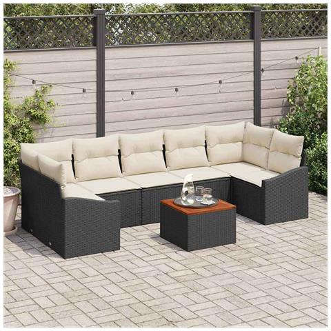 Set di Divano da Giardino da 8 Pezzi con Cuscini Rattan Nero Acacia - Foto 2
