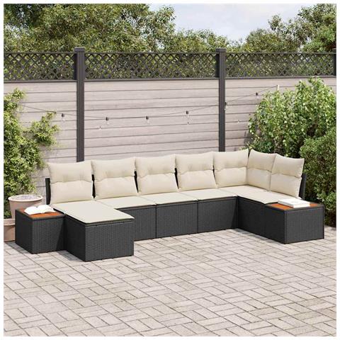 Set Divano da Giardino di 7 Pezzi con Cuscini Nero Polyrattan Acacia - Foto 2