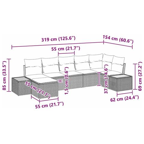 Set Divano da Giardino di 7 Pezzi con Cuscini Nero Polyrattan Acacia - Foto 9