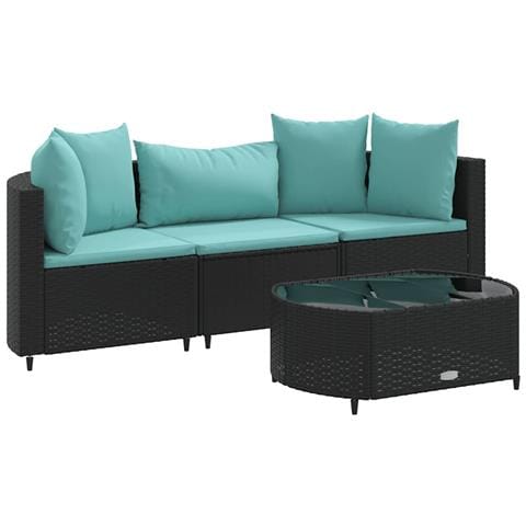 Set Divani da Giardino 4 pz con Cuscini Nero in Polyrattan - Foto 1