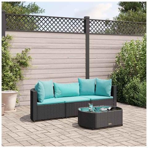 Set Divani da Giardino 4 pz con Cuscini Nero in Polyrattan - Foto 2