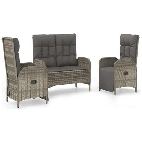 Set da Pranzo da Giardino 3 pz con Cuscini in Polyrattan Grigio - Foto 1