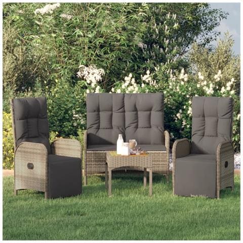 Set da Pranzo da Giardino 3 pz con Cuscini in Polyrattan Grigio - Foto 2