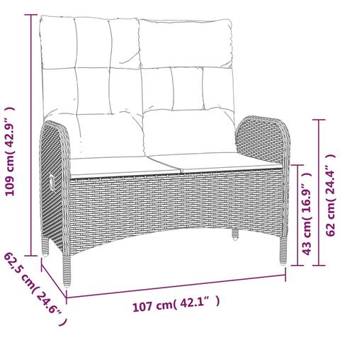 Set da Pranzo da Giardino 3 pz con Cuscini in Polyrattan Grigio - Foto 8
