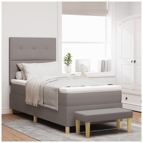Letto a Box Spring con Materasso e Panchina Tortora 80x200 cm Tessuto - Foto 2