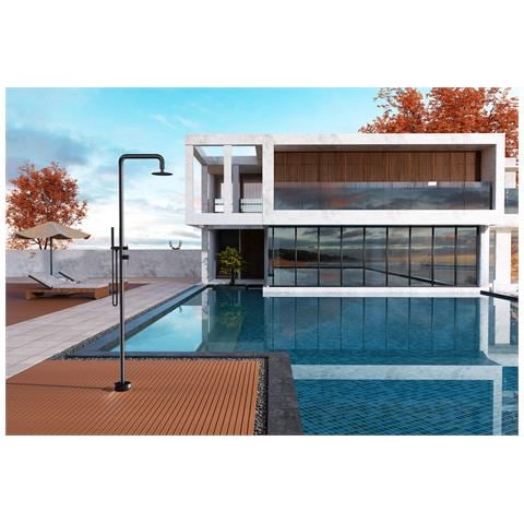 Imex Doccia Piscina Anticorrosione In Acciaio 316 Nero Opaco Con Diffusore Orientabile E Rubinetto Monocomando Florida - Foto 1