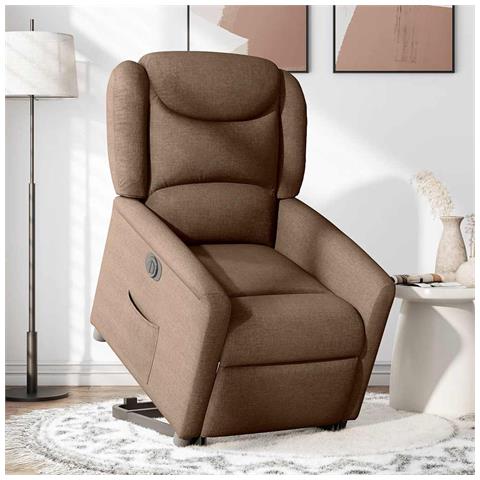 Poltrona Alzapersona Reclinabile Elettrica Marrone Tessuto - Foto 2