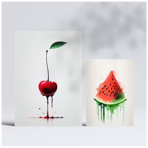 Set Di 6 Stampe Poster Di Frutti Rossi, Verdura E Cibo Sano In Stile Acquerello Su Sfondi Bianchi Puri A3 & A4 Senza Cornice - Foto 2