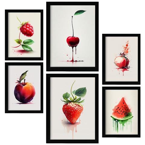 Set Di 6 Stampe Poster Di Frutti Rossi, Verdura E Cibo Sano In Stile Acquerello Su Sfondi Bianchi Puri A3 & A4 Senza Cornice - Foto 1