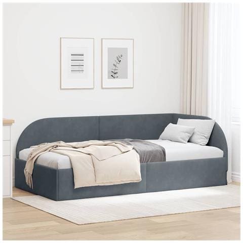 Cornice del letto ad angolo Grigio scuro 90 cm x 190 cm Tessuto - Foto 2