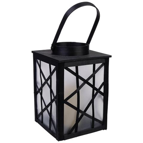 Lanterna In Plastica E Legno Con Candela A Batteria D19,5x31,5/46h Cm - Foto 1