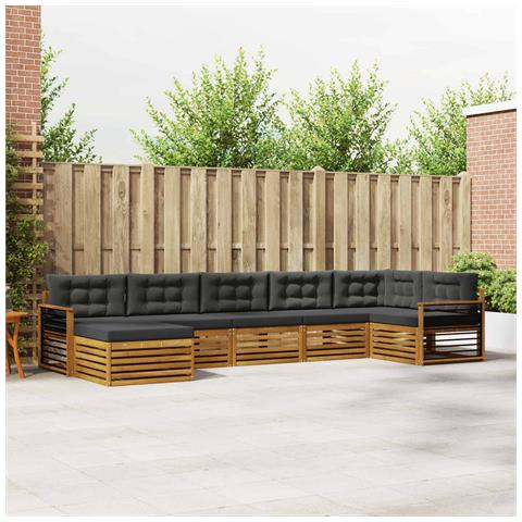 Set divani 7 pcs Naturale e Antracite Legno di Acacia Massello - Foto 2