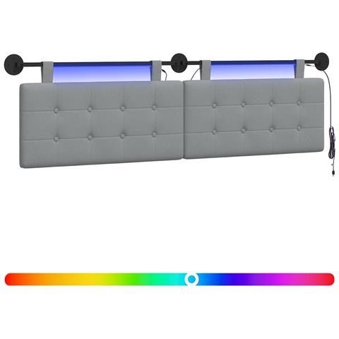 Testiera sospesa Con luce LED Grigio Chiaro Tessuto - Foto 1