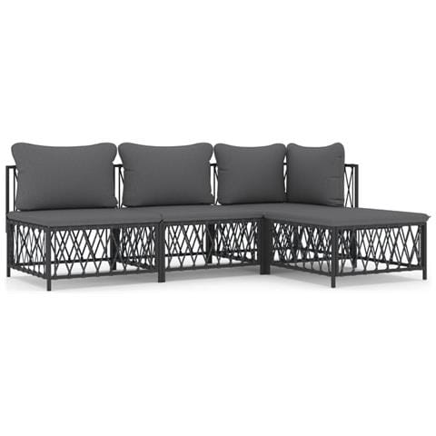 Set Salotto da Giardino 4 pz con Cuscini in Acciaio Antracite - Foto 1