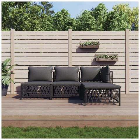Set Salotto da Giardino 4 pz con Cuscini in Acciaio Antracite - Foto 2