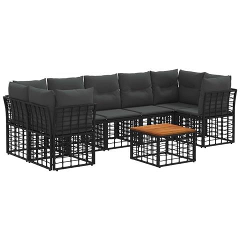 Set di divani da esterno 8 pz Nero e Grigio scuro polyrattan - Foto 1