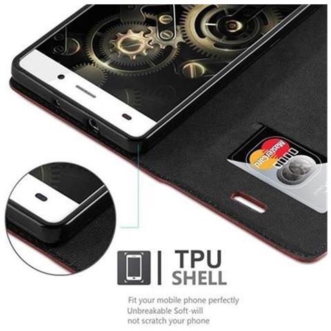Custodia Compatibile Con Huawei P8 Lite 2015 In Rosso Mela - Coperchio Protettiva Con Chiusura Magnetica, Funzione Stand E Tasca Per Le Carte - Foto 5