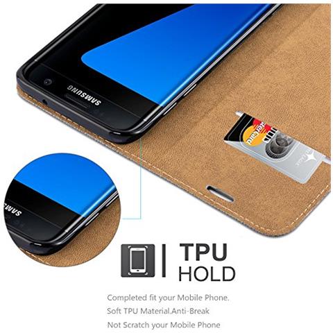 Custodia Compatibile Con Samsung Galaxy S7 Edge In Grigio Blu - Coperchio Protettivo Con Funzione Stand E Tasca Per Carte Di Credito A Forma Di Bastone - Foto 2