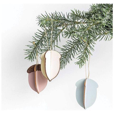 Decorazioni Natalizie In Legno - 3 Ghiande In Rilievo - Foto 1