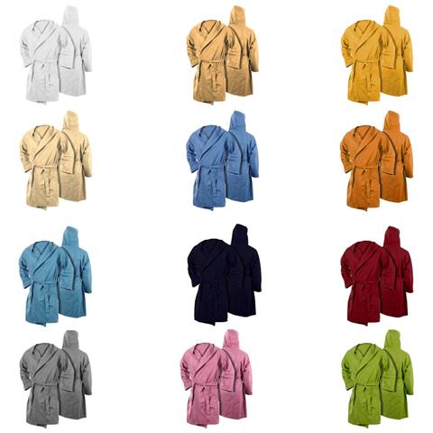 Accappatoio Con Cappuccio In Microfibra Adulto Unisex In Tinta Unita Vari Colori M Azzurro - Foto 11