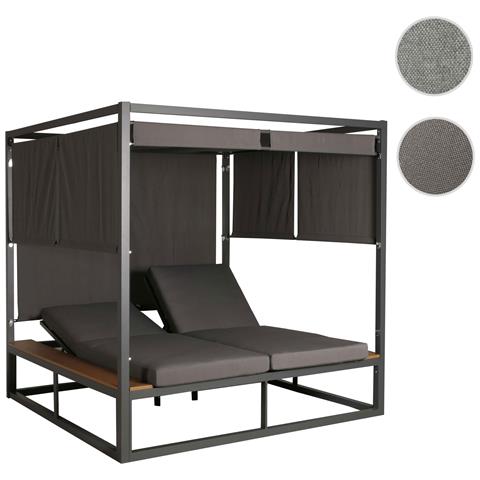 Mendler Set 2 Lettini Regolabili Da Esterno HWC-E27 In Polyrattan Nero Con Cuscini Grigio Scuro E Tavolino - 2