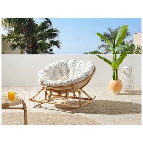 Sedia A Dondolo Rattan Naturale E Beige Chiaro Orvieto - Foto 1