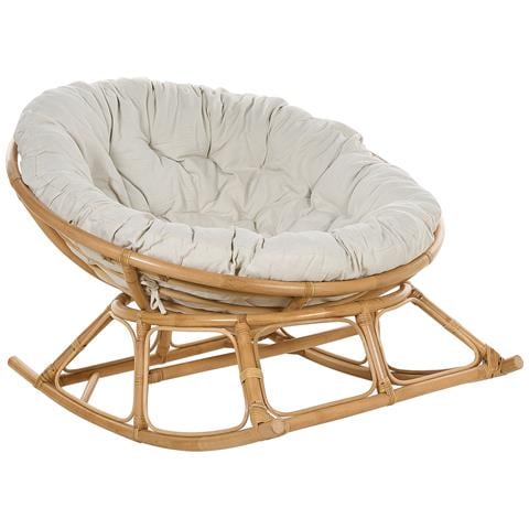 Sedia A Dondolo Rattan Naturale E Beige Chiaro Orvieto - Foto 5