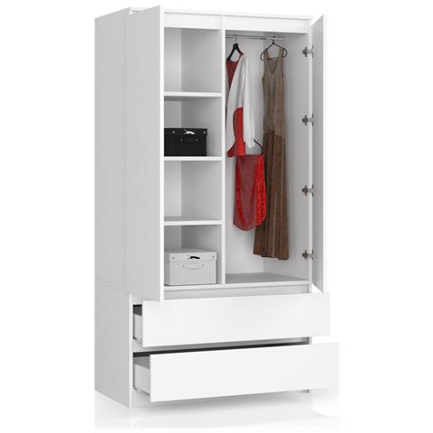 Armadio A 2 Ante Battenti E Cassetti S90, 90x51x180 cm, Colore Bianco - Foto 2