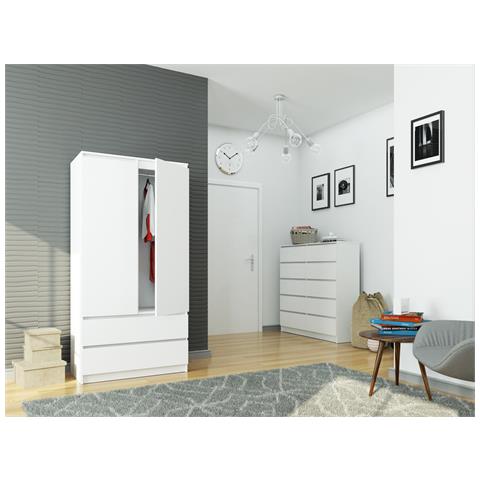 Armadio A 2 Ante Battenti E Cassetti S90, 90x51x180 cm, Colore Bianco - Foto 6