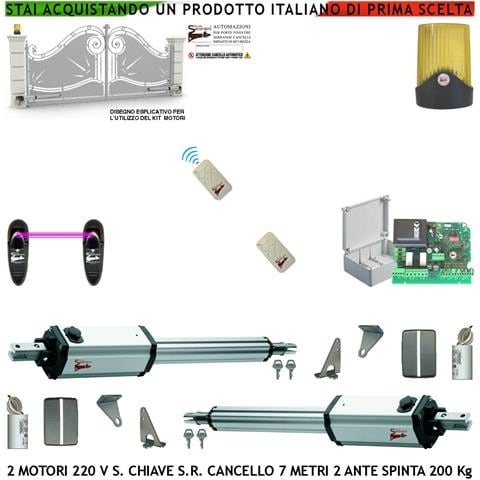 Apricancello Kit Ricambio Per Cancello Da 7 Metri 2 Ante Da 3,5 Metri 2 Motori Elettromeccanici 230 V Stelo Retrattile - Foto 1