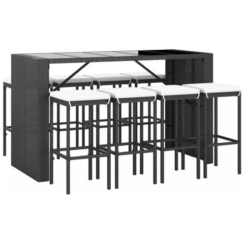 Set Bar Da Giardino 9 Pz Con Cuscini In Polyrattan Nero - Foto 2