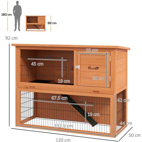 Conigliera Da Esterno A 2 Livelli In Legno Con Vassoio Rimovibile Per 1-2 Conigli, Arancione - Foto 2