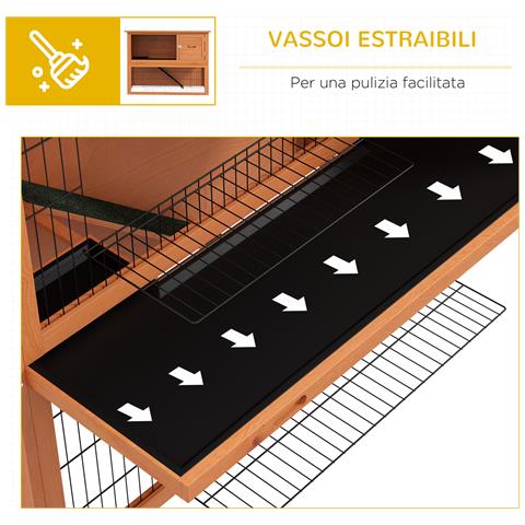 Conigliera Da Esterno A 2 Livelli In Legno Con Vassoio Rimovibile Per 1-2 Conigli, Arancione - Foto 6