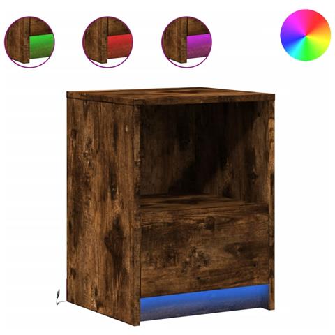 Comodini Con Luci Led 2pz Rovere Fumo In Legno Multistrato - Foto 2