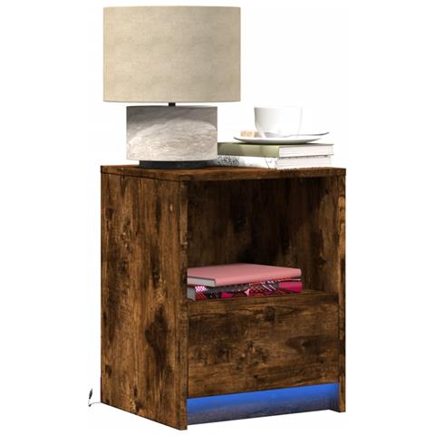 Comodini Con Luci Led 2pz Rovere Fumo In Legno Multistrato - Foto 1