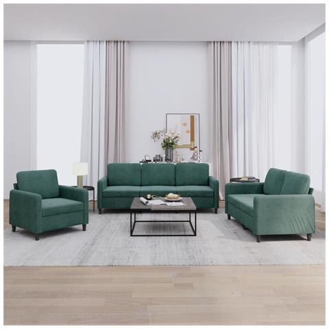 Set Di Divani 3 Pz Verde Scuro In Velluto - Foto 1