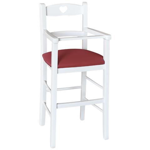 Seggiolone In Legno Bianco Con Seduta Ecopelle Rosso - Foto 1